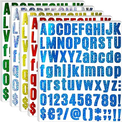 Siusi 15 feuilles d'autocollants alphabet et chiffres autocollants en vinyle auto-adhésifs colorés