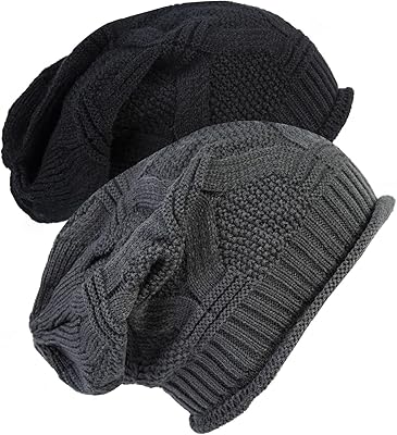 Bonnet d'hiver tricoté doux 2 pièces pour femmes et hommes, noir, taille unique