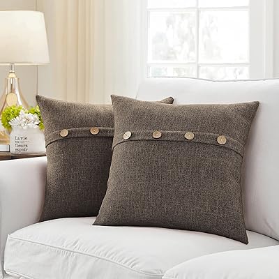 Kutey housse de coussin carrée décorative en polyjute avec boutons pour salon, canapé
