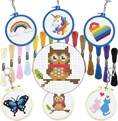 Infunly 6 kits de point de croix estampés pour enfants, kits de broderie