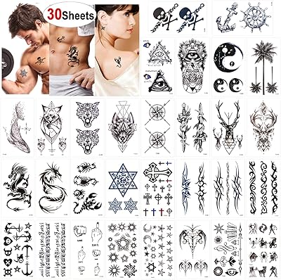 Consight tatouages ​​temporaires pour adultes hommes femmes enfants (30 feuilles), tatouage temporaire imperméable