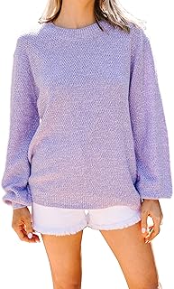 ALBE RITA FEMME 2023 COL ROND MANCHES LONGUES LANTERNE DÉCONTRACTÉ LÂCHE TRICOT CÔTELÉ