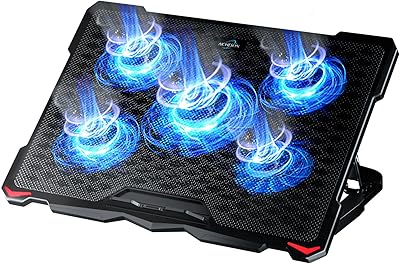 Coussin de refroidissement pour ordinateur portable avec 5 ventilateurs jusqu'à 17,3 pouces, refroidisseur