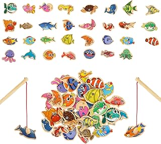Jeu de pêche magnétique 33 pièces jouets éducatifs en bois avec cannes