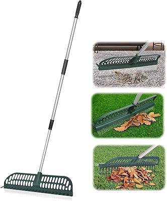 Râteau à gazon artificiel orientools 2 en 1 tête en plastique avec brosse