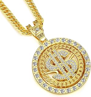 Chaîne en or pour homme avec motif signe dollar 36 pouces, métal, pendentif