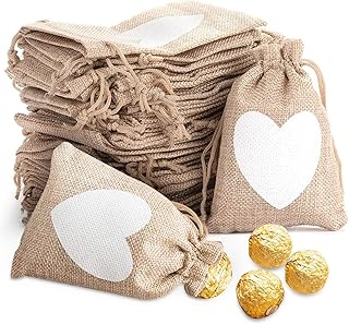 25 pièces sacs en toile de jute en forme de coeur avec étiquettes