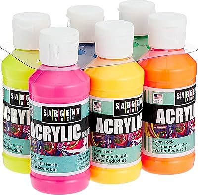 Ensemble de peinture acrylique fluorescente sargent arts, 4 oz, paquet de 6, 4