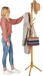 Zuber (naturel) porte-manteau de luxe en bois sur pied avec 6