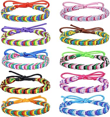 Bracelets d'amitié tissés réglables, bracelets réglables tressés faits à la main colorés