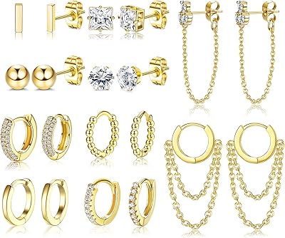 10 paires de boucles d'oreilles créoles plaquées or 14 carats, hypoallergéniques, petites