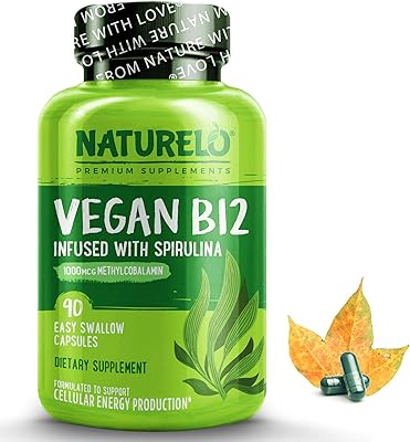 Naturelo vegan b12 avec spiruline - haute puissance 1000mcg méthylcobalamine biodisponible - meilleur