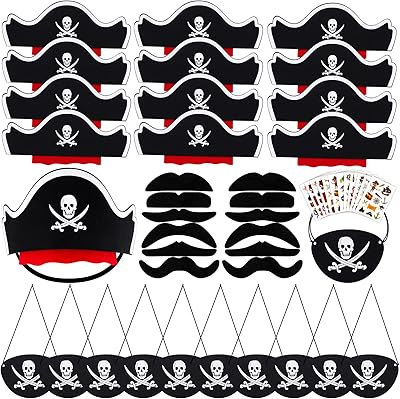 Ensemble de 48 chapeaux de pirate avec cache-œil de pirate et moustache