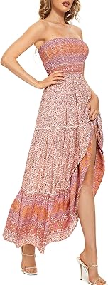 Robe tsher femmes bohème maxi plage robe sans bretelles décontracté moulante maxi robe