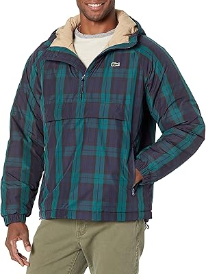 Veste à capuche en nylon à carreaux avec fermeture éclair 1/4 pour homme