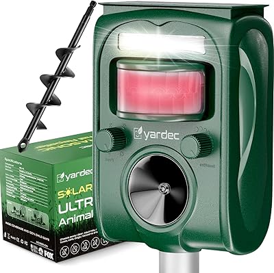 Répulsif solaire pour animaux yardec d'extérieur avec foret ultrasonique étanche activé par le mouvement