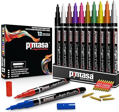 Pintasa lot de 12 stylos à peinture acrylique extra fins - marqueurs acryliques