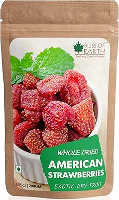 Fraises séchées américaines entières bliss of earth 200 grammes, fruits secs sains