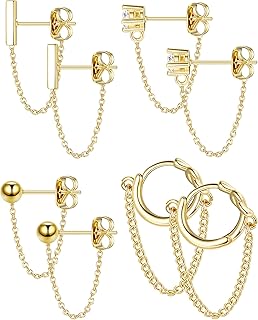 Boucles d'oreilles à tige en chaîne en laiton pour femmes, lot de 4
