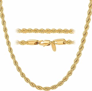 Collier chaîne en corde de 4 mm à vie, bijoux plaqués or véritable
