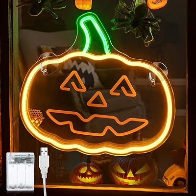 Lampe de fenêtre lumineuse d'halloween en forme de citrouille au néon avec minuterie