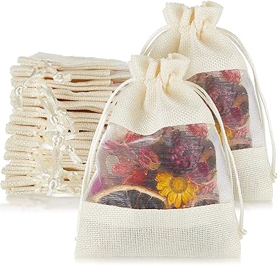 50pcs 5 x 7" sac en lin de jute transparent, sacs à cordon
