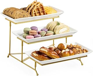 Support de service laozhou à 3 niveaux avec plateau de service en porcelaine