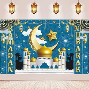 GRANDE BANNIÈRE DE FOND DU RAMADAN MOUBARAK, DÉCORATIONS DU RAMADAN MOUBARAK, BANNIÈRE MUSULMANE