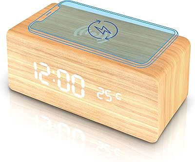 Réveil en bois alykdon avec base de chargement sans fil horloge