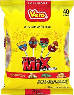 Vero banda fuego mix assortiment de sucettes au chili, aromatisées artificiellement, poids net