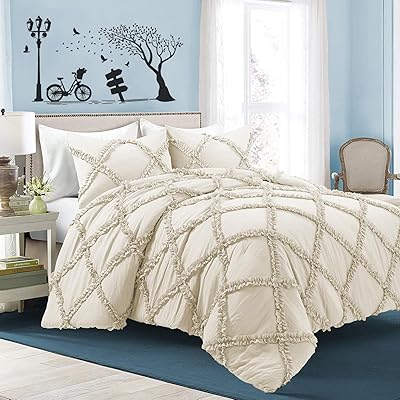 Couette alternative en duvet à volants en diamant avec 2 taies d'oreiller assorties