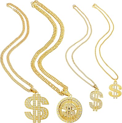 4 pièces pendentif signe de dollar colliers de chaîne en or pour hommes