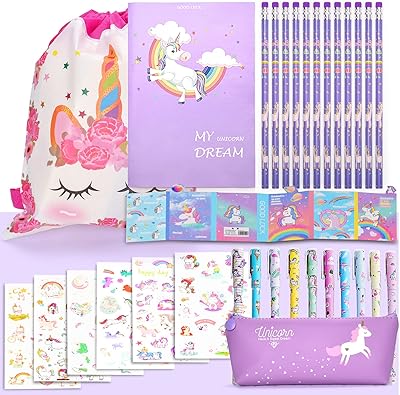 Ensemble de papeterie licorne avec carnet de notes et trousse au format