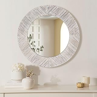 Miroir rond en bois - miroir rond de décoration murale de 22 pouces