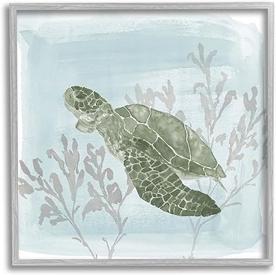 Stupell industries tortue de mer nageant avec scène de corail, art mural encadré