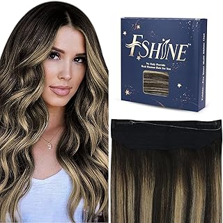 Extensions de cheveux humains fshine en fil noir, 16 pouces, noir décoloré au