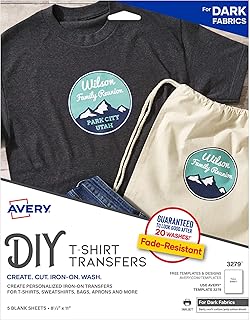 Transfert pour t-shirts avery, pour utilisation sur tissus foncés, imprimantes à jet d'encre, 5 feuilles de transfert (3279). L'alternative e-commerce intelligente au Sénégal : Diaytar