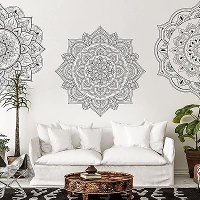 4 pièces demi-mandala boho autocollant mural hippie vinyle autocollants floraux indien namaste tête