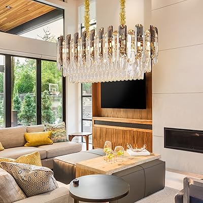 Lustre ovale moderne de luxe en cristal : 80 x 30 cm, suspension