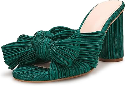 Sandales à talons plissés pour femmes, confortables à enfiler, bout ouvert, talons épais