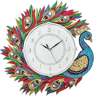 Capio art antique fait à la main en bois paon design horloge