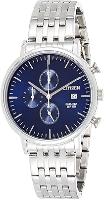 Montre à quartz pour homme avec affichage chronographe et bracelet en acier inoxydable