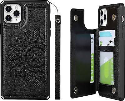 Étui portefeuille zouzt datura flowers pour iphone 11 pro avec 3 porte-cartes, bracelet