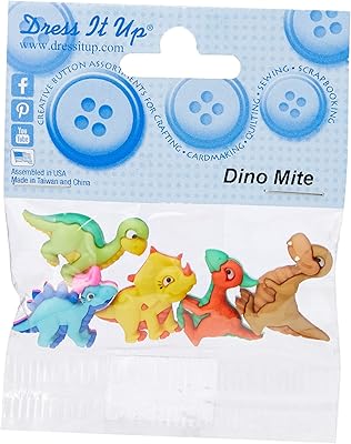 5pcs bouton dress it up dino acarien 23x19 - 27x22mm multicolore, 10x8x1cm
