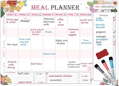 Cahier de planification de repas magnétique cloud4 avec liste de courses et section