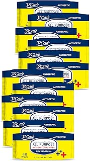 Lingettes humides antibactériennes vcare pour tous usages 48 lingettes | tue 999%
