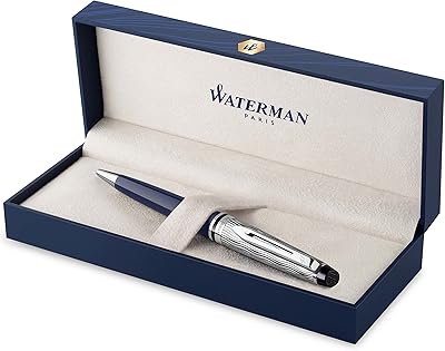 Stylo à bille waterman expert en métal et revêtement bleu avec capuchon