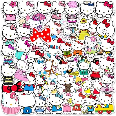 50 pièces d'autocollants imperméables hello kitty blancs pour ordinateur portable, mobile, bouteille d'eau