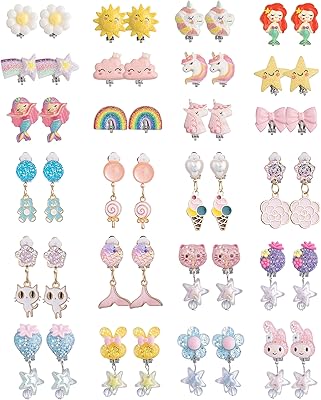 Lorimo boucles d'oreilles à clip pour enfants, 24 paires de boucles d'oreilles pendantes
