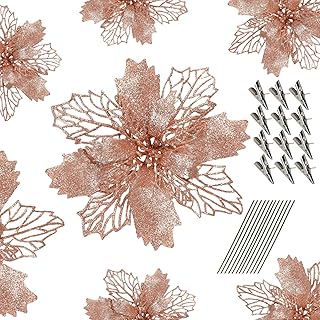 Étranges décorations d'arbre de noël en or rose, 12 fleurs de noël artificielles